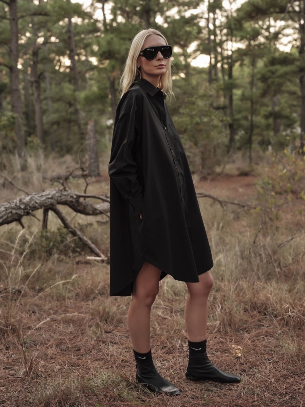 Mamene Phoebe Mini Shirt Dress in Poplin - Black - 0